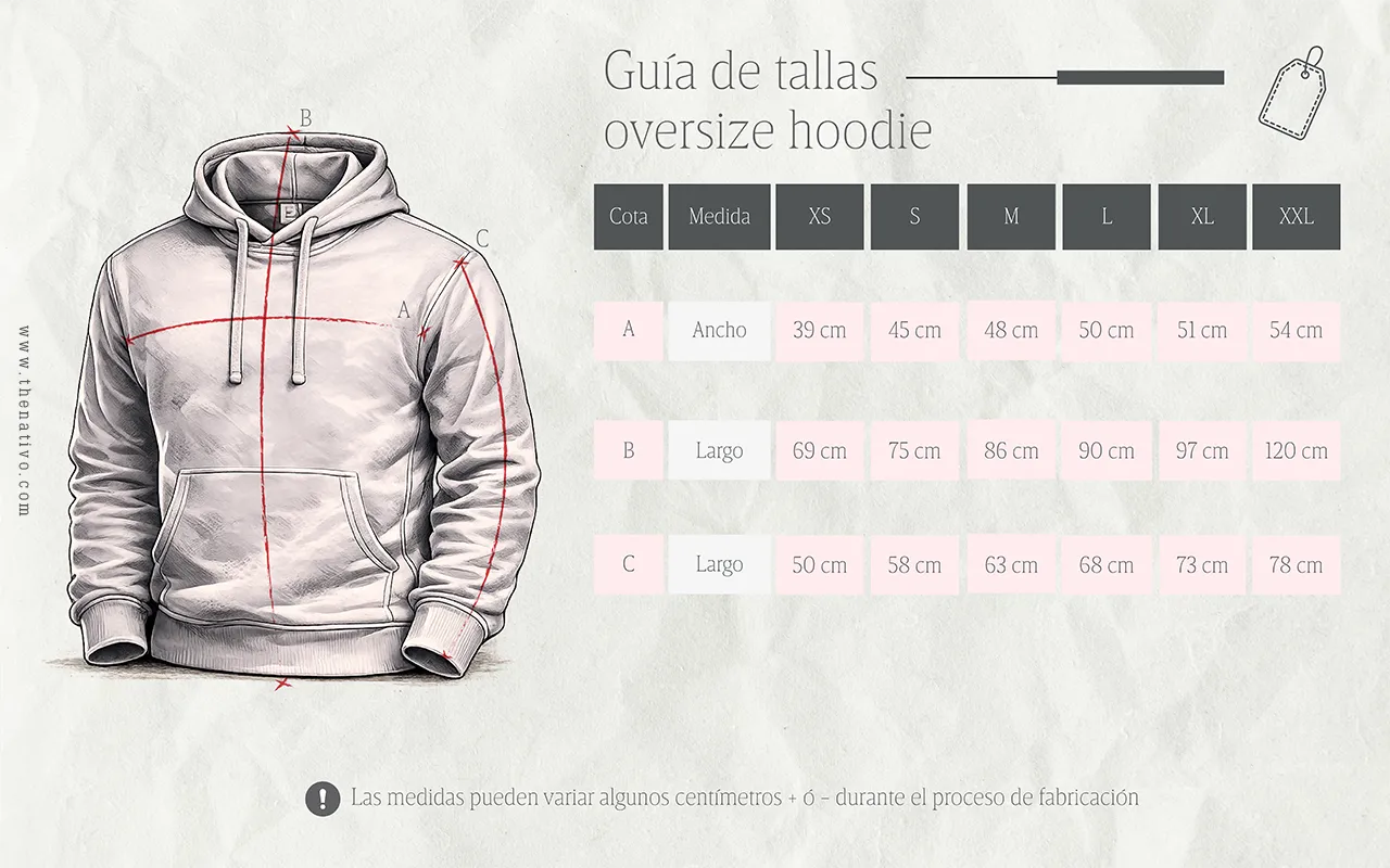Guía de tallas Oversize Powered By: ©2026 Nativo, Todos los derechos reservados.